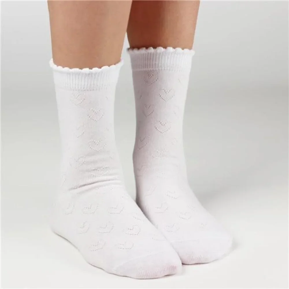 Kids White Dressy Textured Short Socks Scallop Top Design 5 Packs for‎ Girls